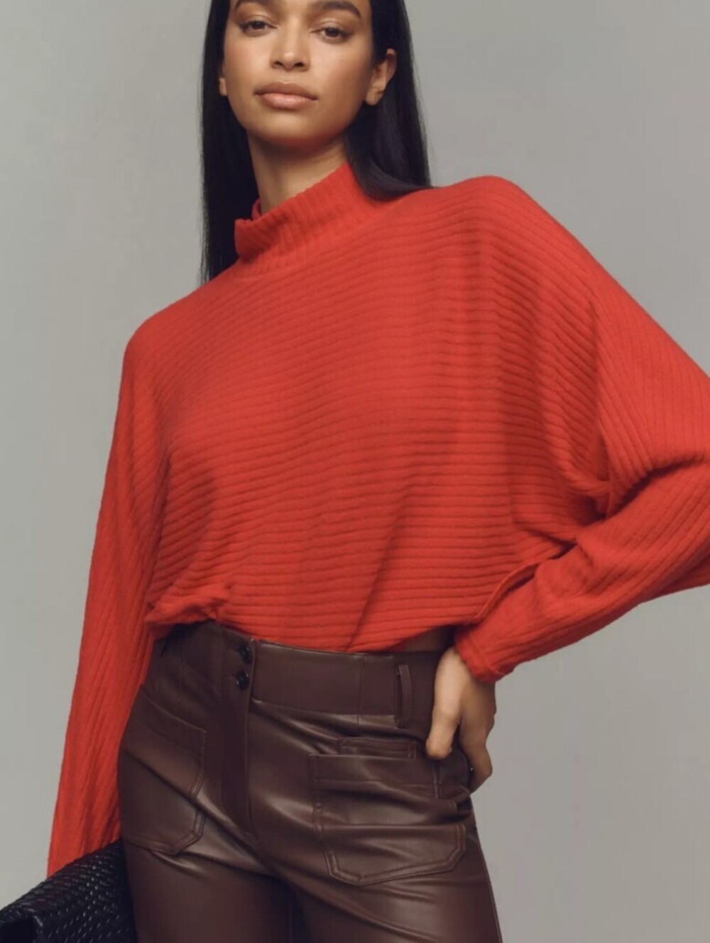Pilcro by Anthropologie Red Cozy Ribbed Turtleneck Batwing Pullover - Size - XS - Picture 2 of 9